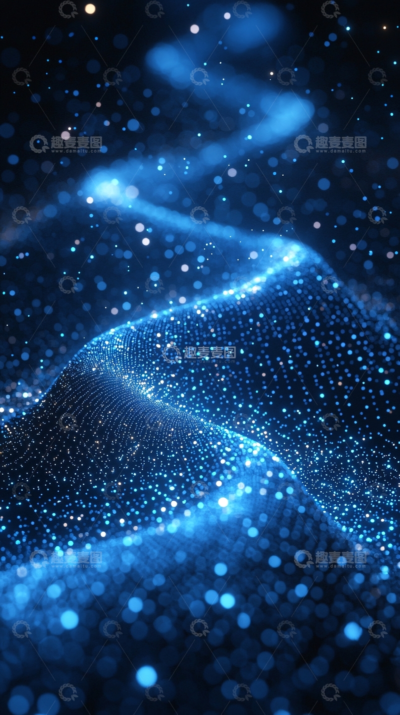 高清大图下载【趣麦麦图】蓝色发光颗粒组成的蜿蜒小路