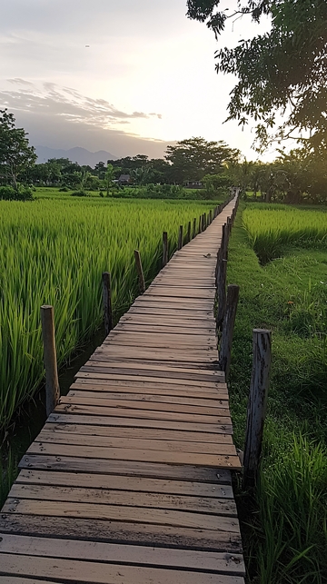 田埂小路傍晚景色