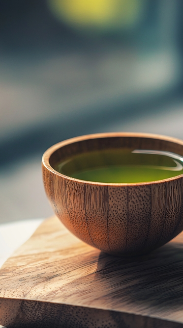 木碗中的一杯抹茶