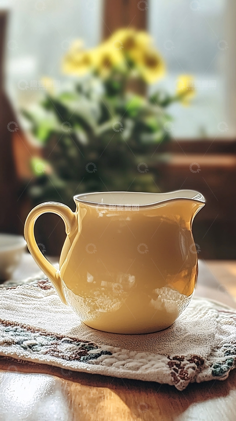 高清大图下载【趣麦麦图】黄色陶瓷奶壶