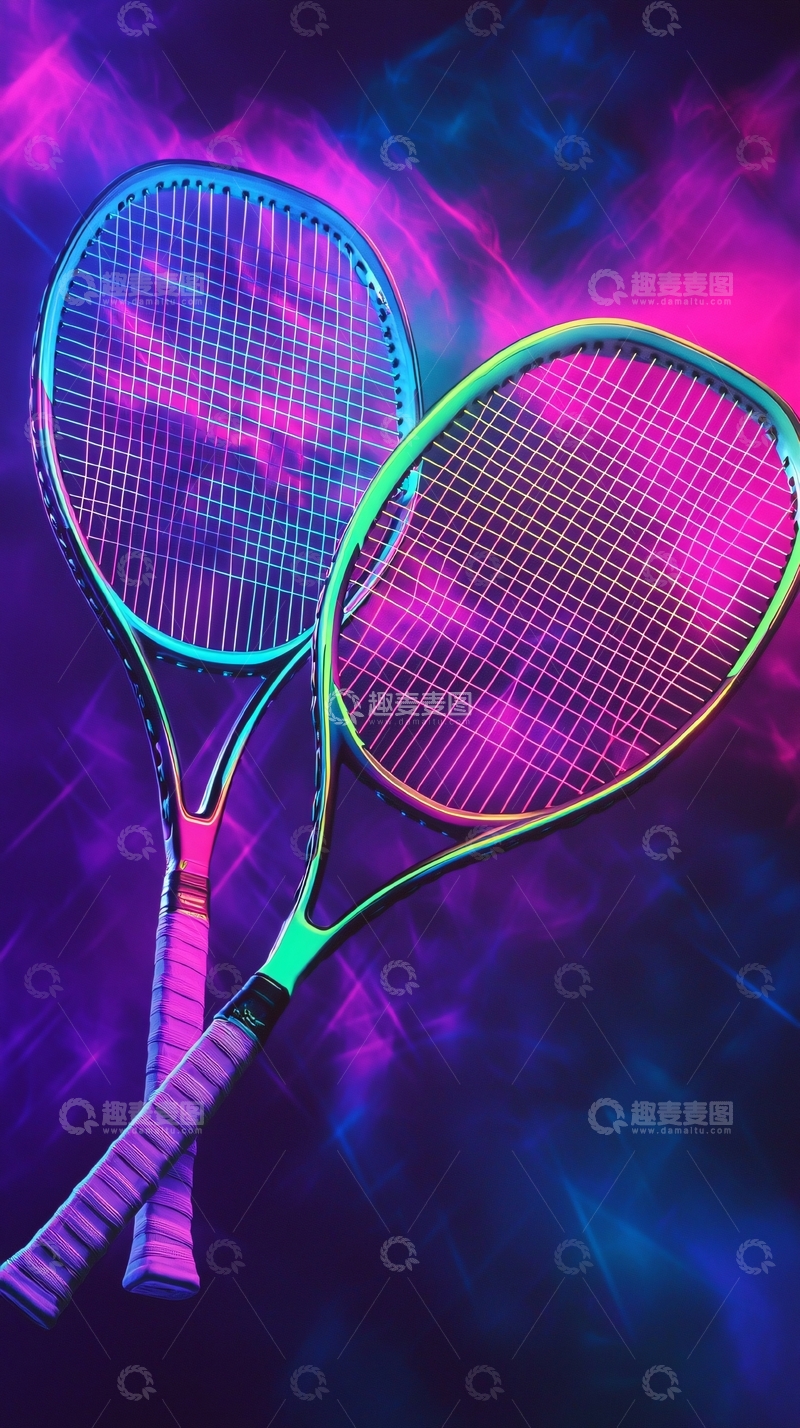 高清大图下载【趣麦麦图】霓虹灯下的网球拍