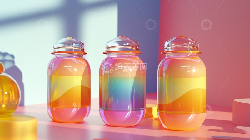 高清大图下载【趣麦麦图】彩虹渐变玻璃瓶
