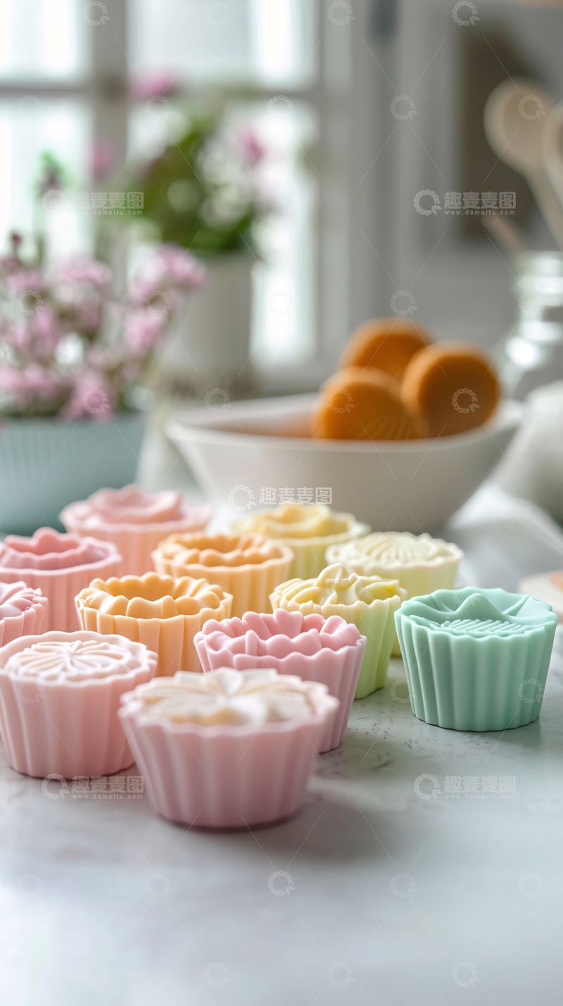 高清大图下载【趣麦麦图】彩色硅胶模具花朵造型甜品