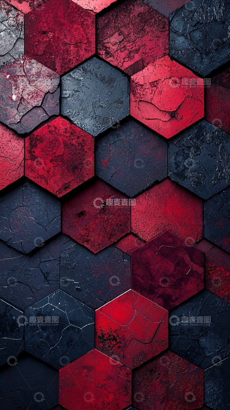 高清大图下载【趣麦麦图】红黑六边形蜂窝