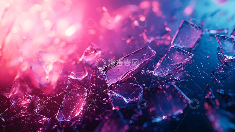 高清大图下载【趣麦麦图】粉红蓝光晕下的碎玻璃