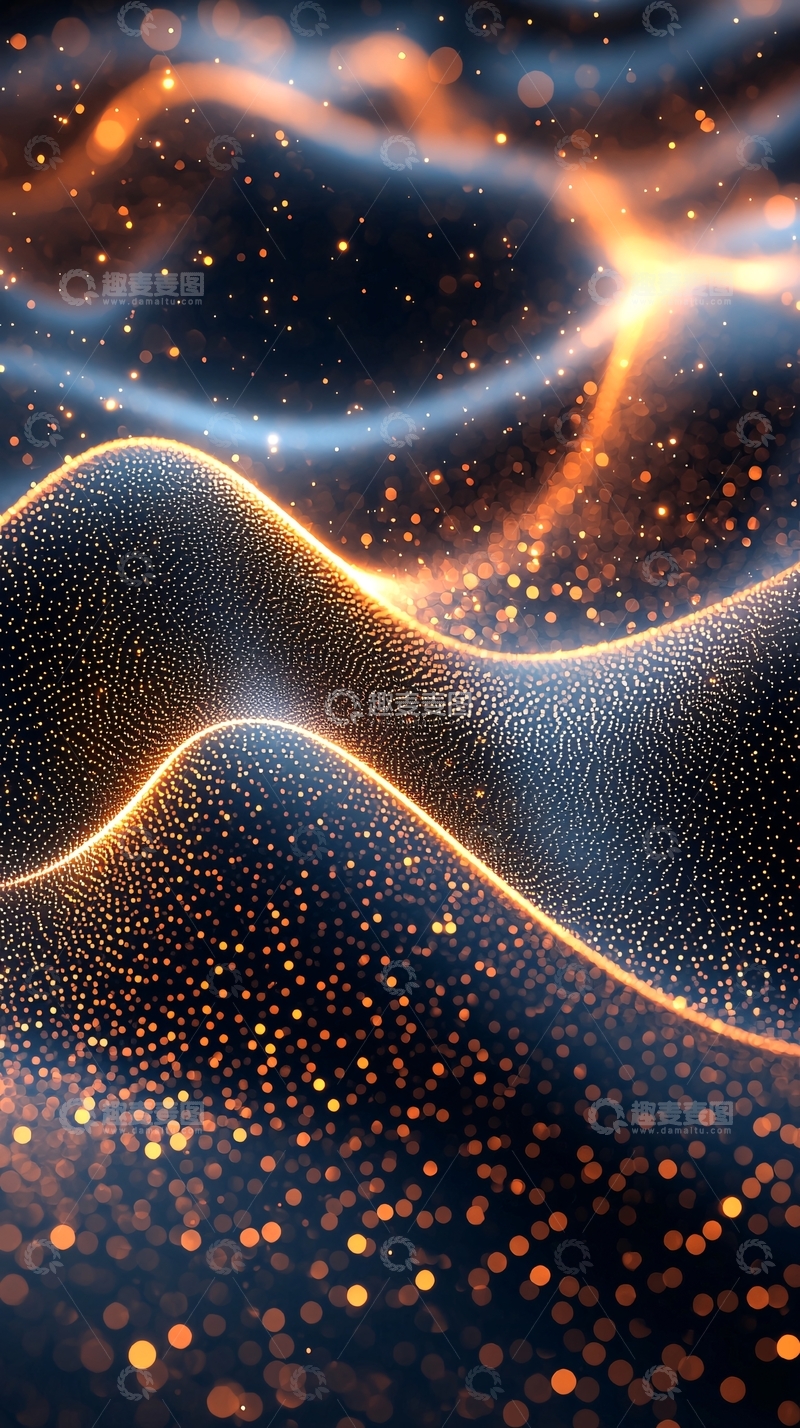 高清大图下载【趣麦麦图】流体曲线和金色光点