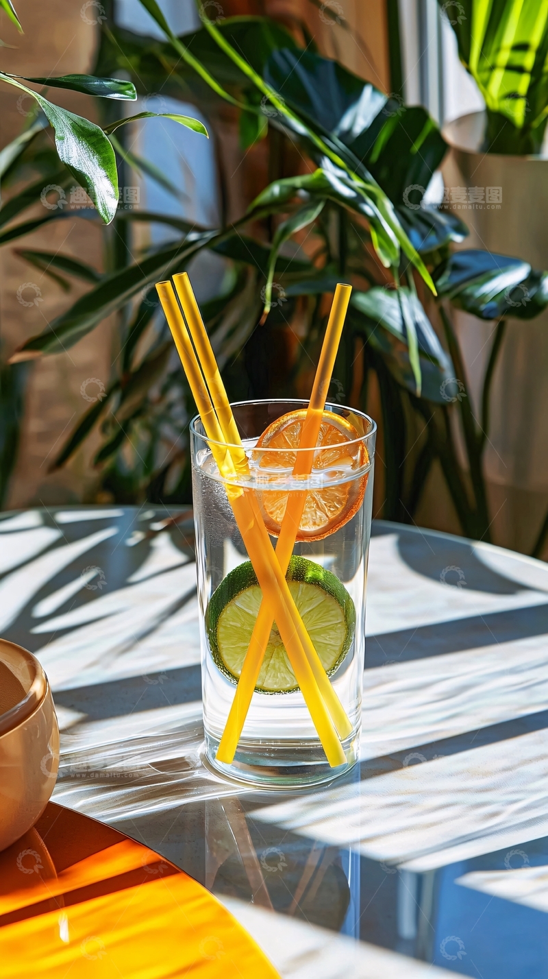 高清大图下载【趣麦麦图】阳光玻璃杯水果饮品