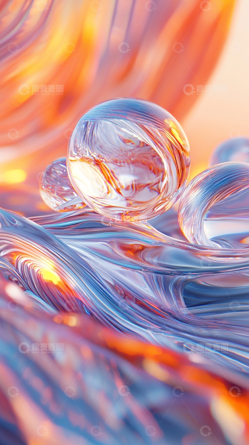 高清大图下载【趣麦麦图】流动质感的透明球体