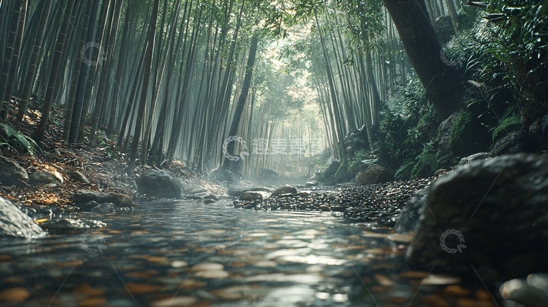 高清大图下载【趣麦麦图】竹林小溪