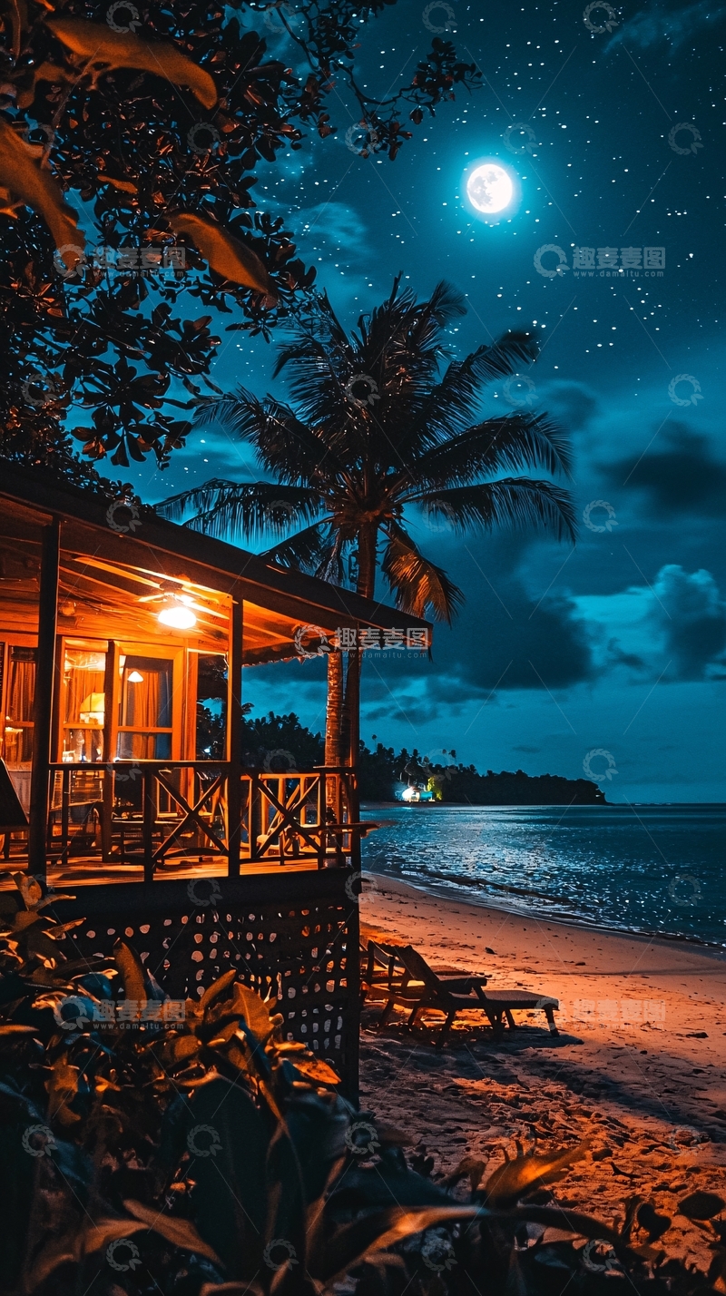 高清大图下载【趣麦麦图】海边小屋夜景