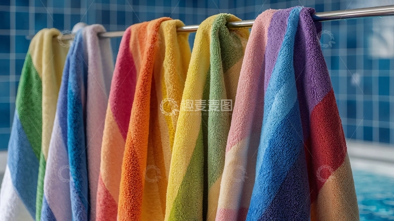 高清大图下载【趣麦麦图】彩虹条纹浴巾
