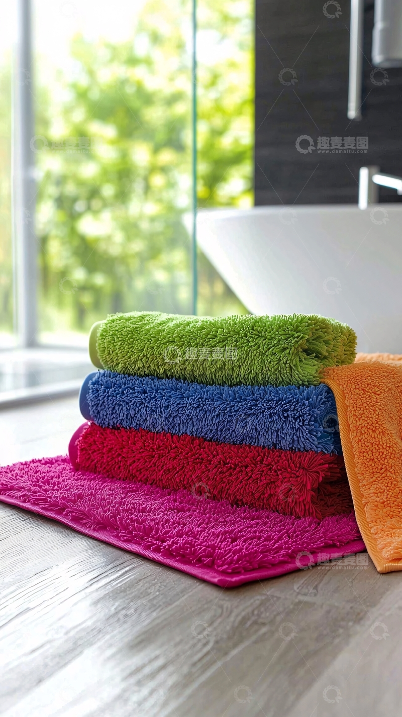 高清大图下载【趣麦麦图】彩色浴巾叠放