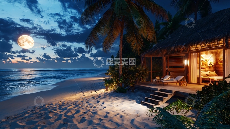 高清大图下载【趣麦麦图】海边小屋夜景