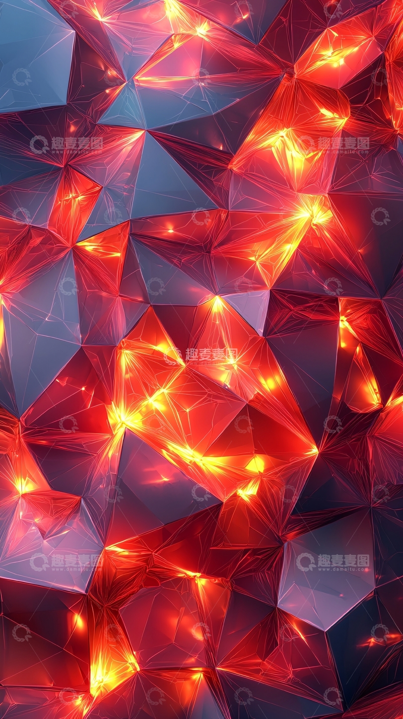 高清大图下载【趣麦麦图】红色发光多边形背景