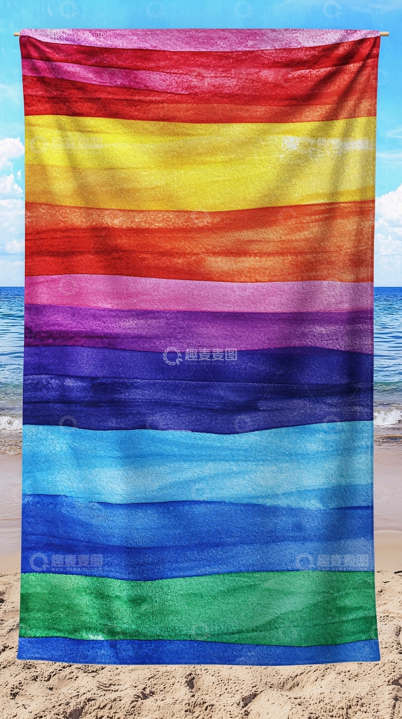 高清大图下载【趣麦麦图】彩虹条纹沙滩巾
