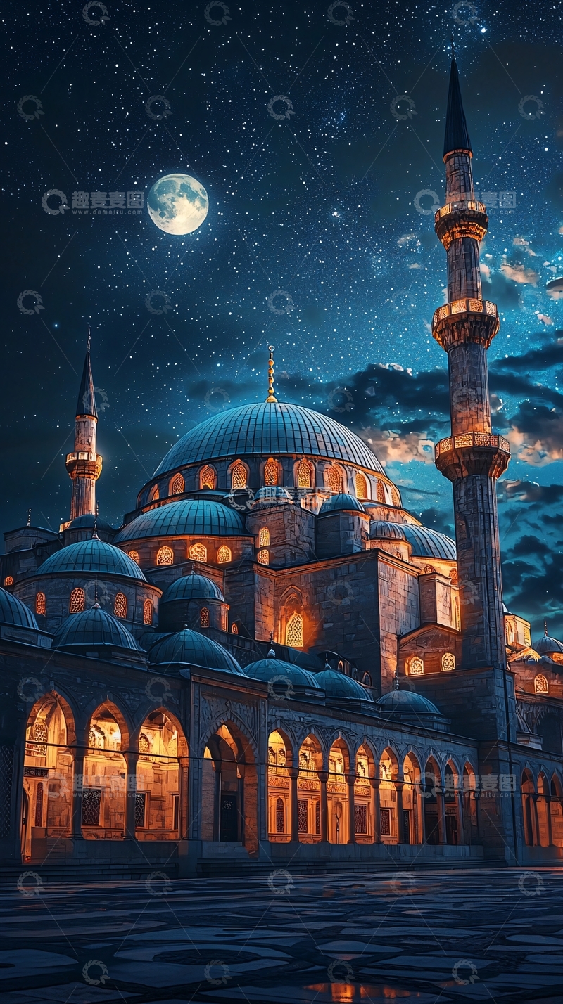 高清大图下载【趣麦麦图】夜空下的清真寺