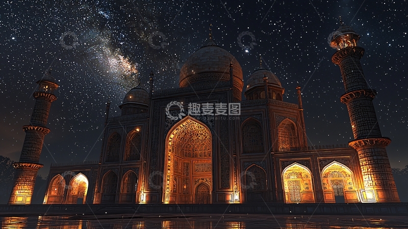 高清大图下载【趣麦麦图】夜晚星空下的泰姬陵