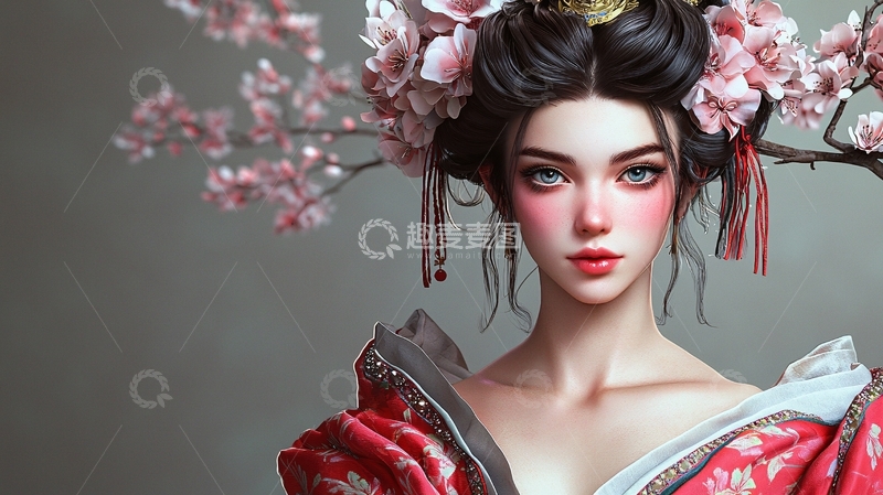 高清大图下载【趣麦麦图】樱花发饰和服美女