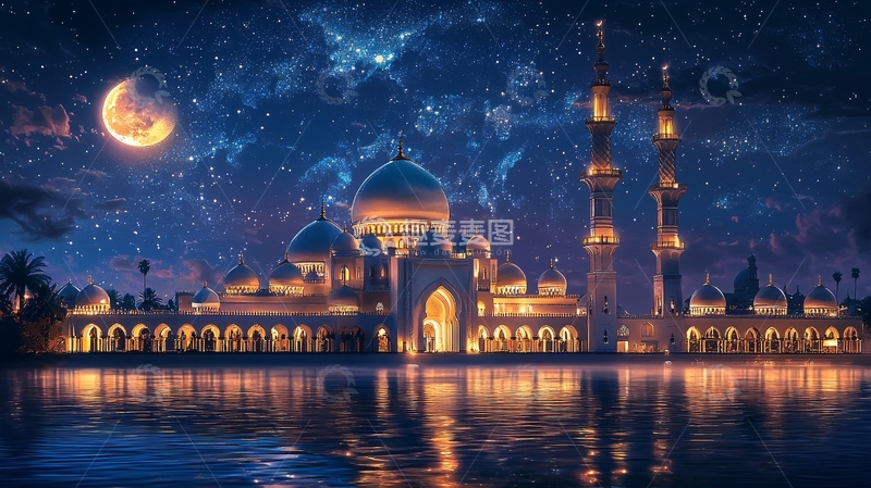 高清大图下载【趣麦麦图】夜空下的清真寺
