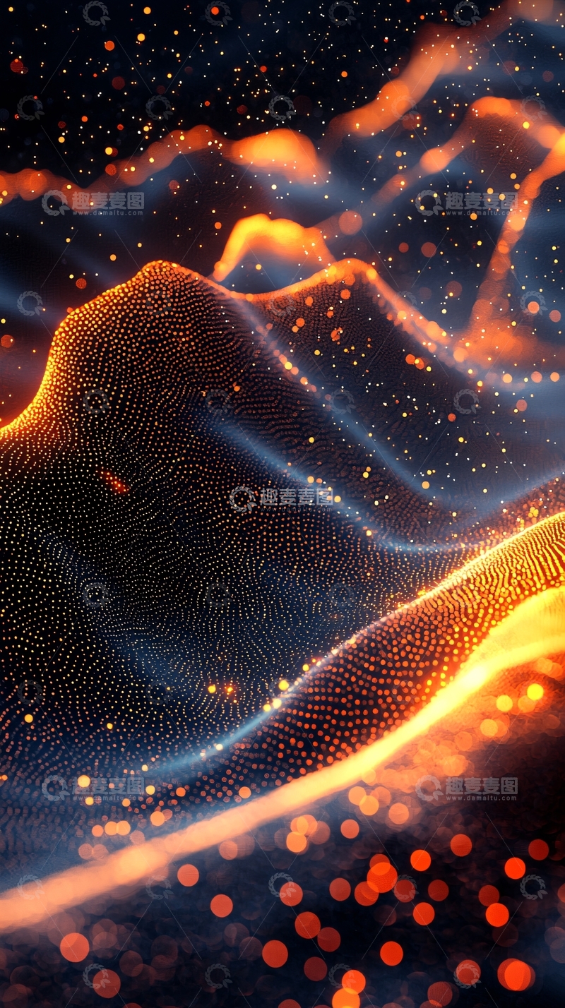高清大图下载【趣麦麦图】金色光点蓝色波浪背景