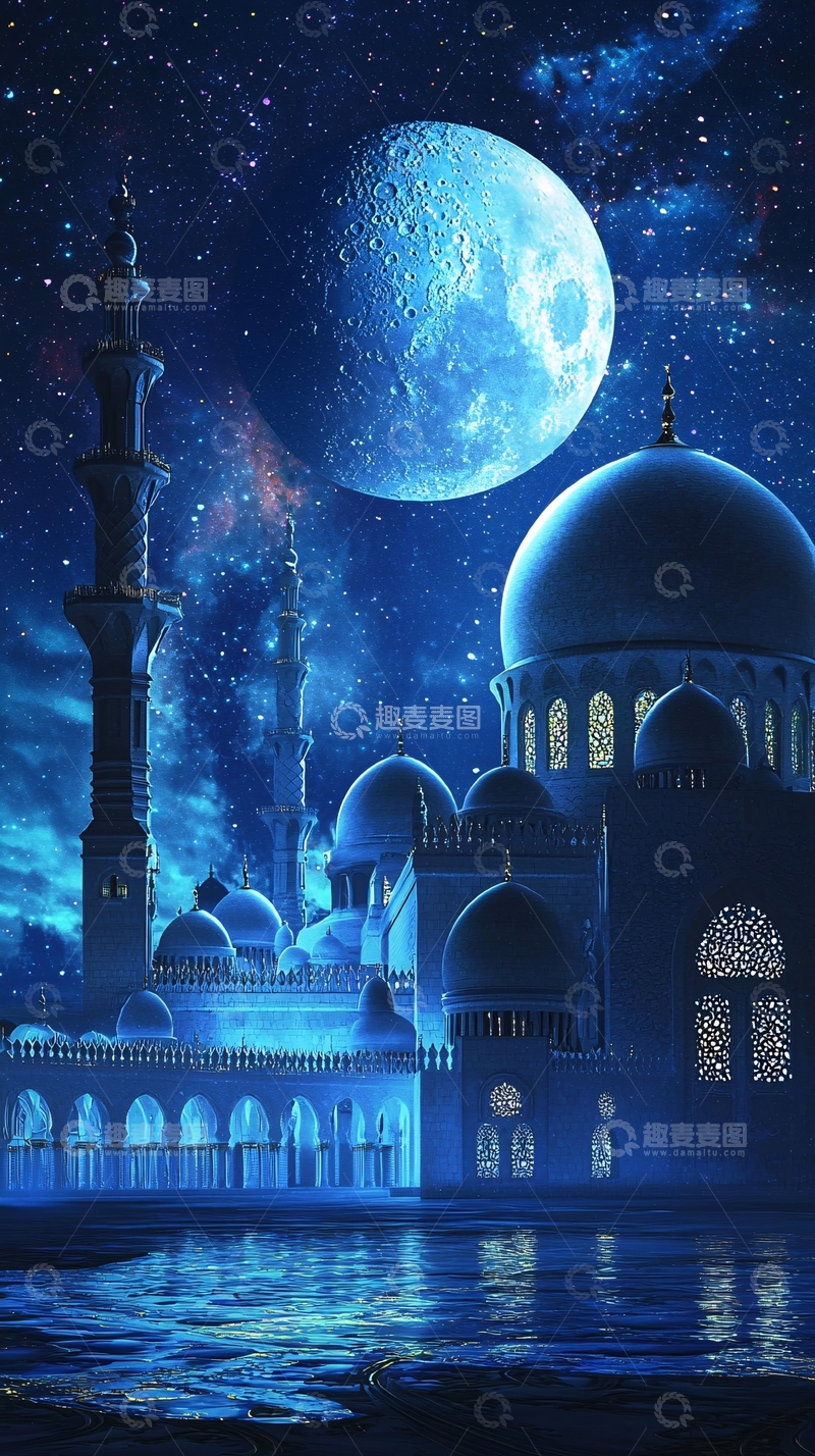 高清大图下载【趣麦麦图】蓝色清真寺夜景
