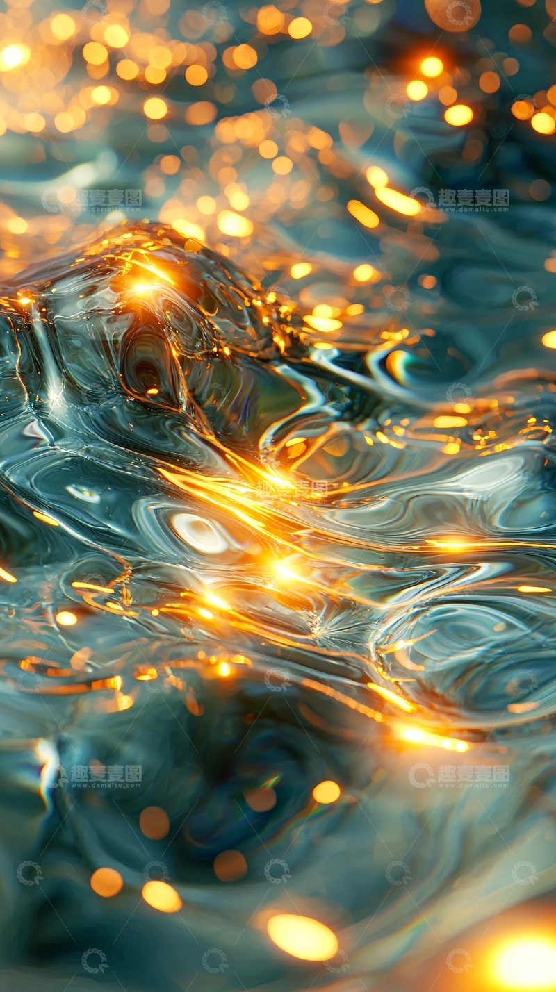 高清大图下载【趣麦麦图】金色光芒闪耀的水面
