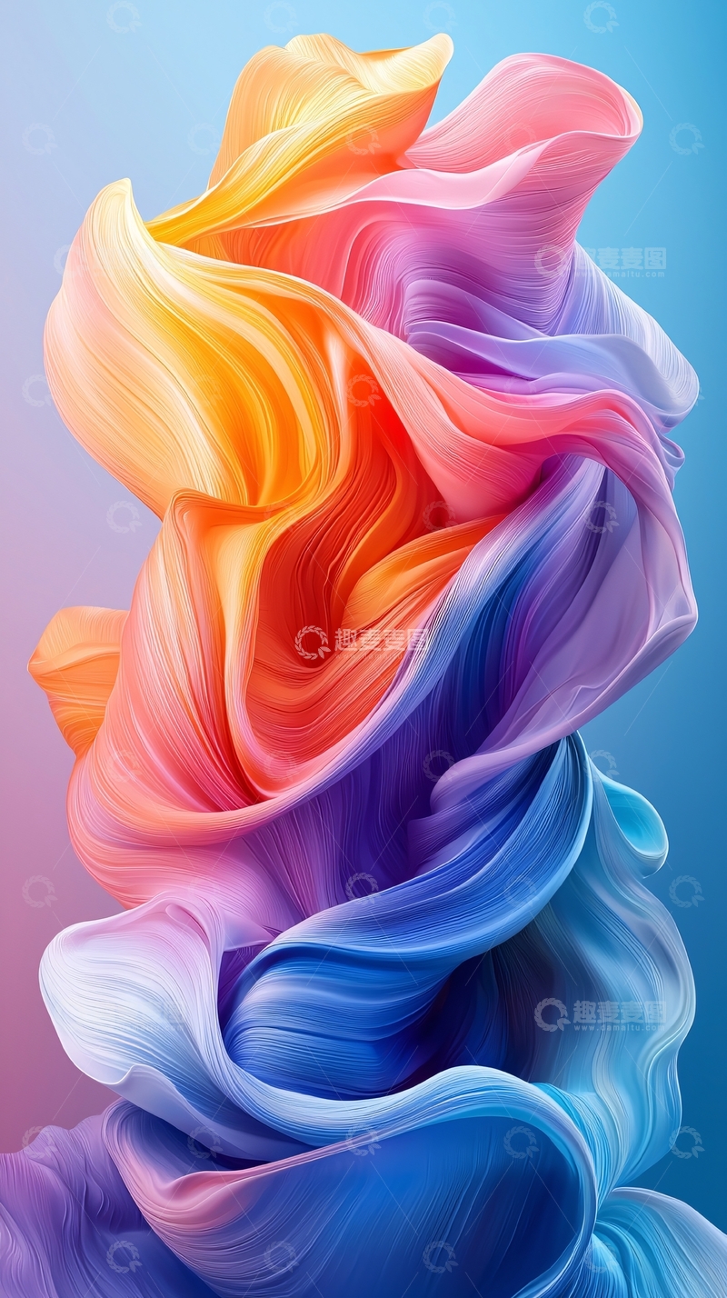 高清大图下载【趣麦麦图】彩色丝绸扭曲缠绕的抽象