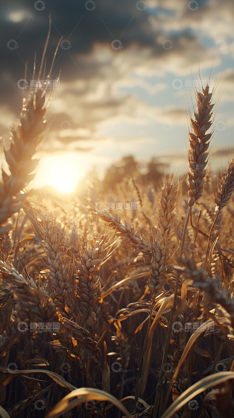 高清大图下载【趣麦麦图】麦田日落