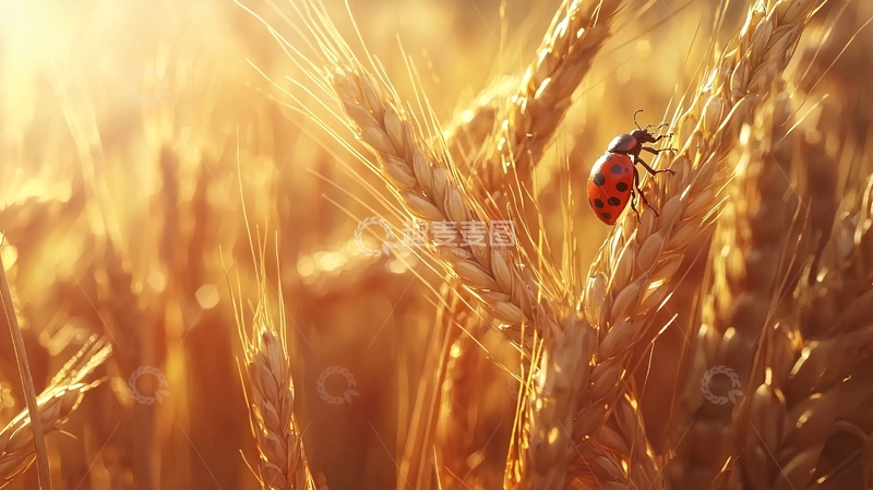高清大图下载【趣麦麦图】麦田里的瓢虫