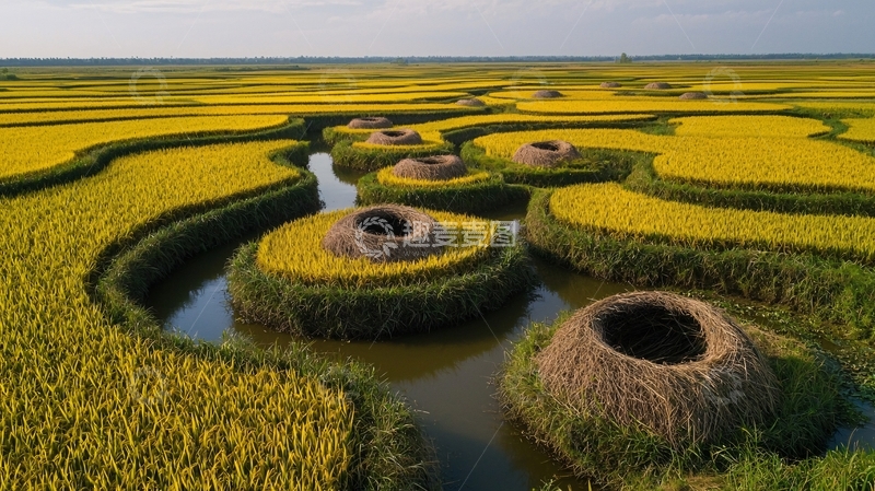 高清大图下载【趣麦麦图】稻田鸟巢艺术装置