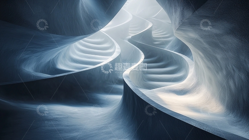 高清大图下载【趣麦麦图】扭曲的白色楼梯