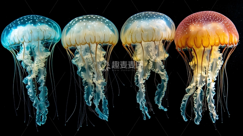 高清大图下载【趣麦麦图】四种颜色水母特写