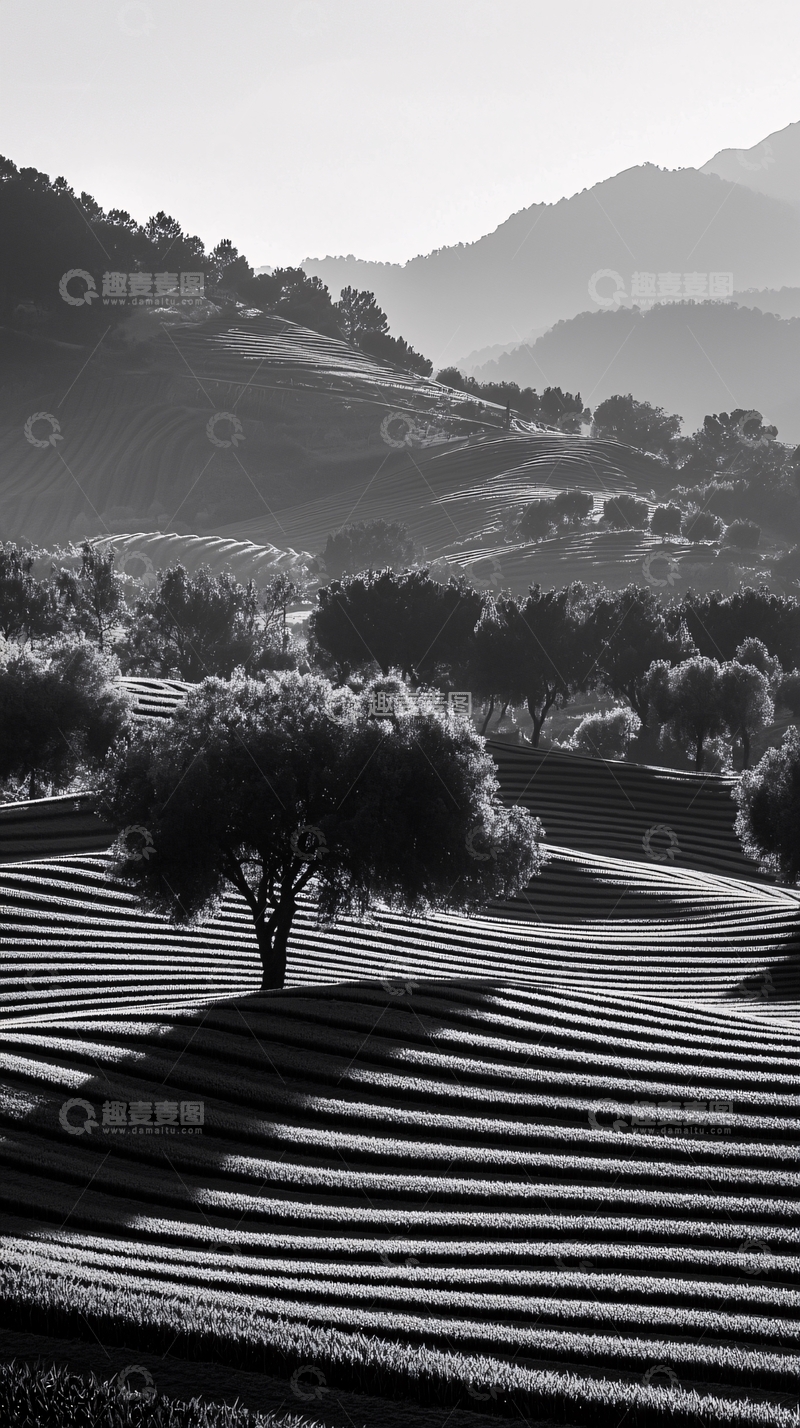 高清大图下载【趣麦麦图】黑白山峦田园风光
