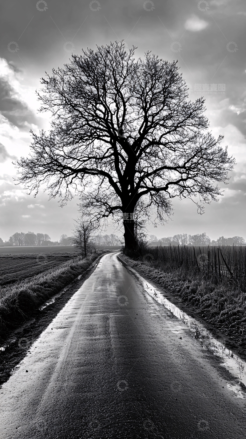 高清大图下载【趣麦麦图】黑白树木公路