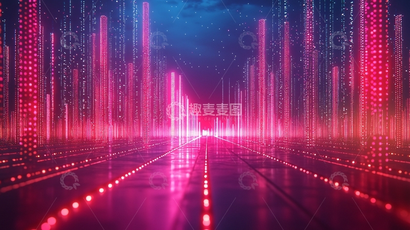 高清大图下载【趣麦麦图】霓虹灯光线汇聚延伸道路