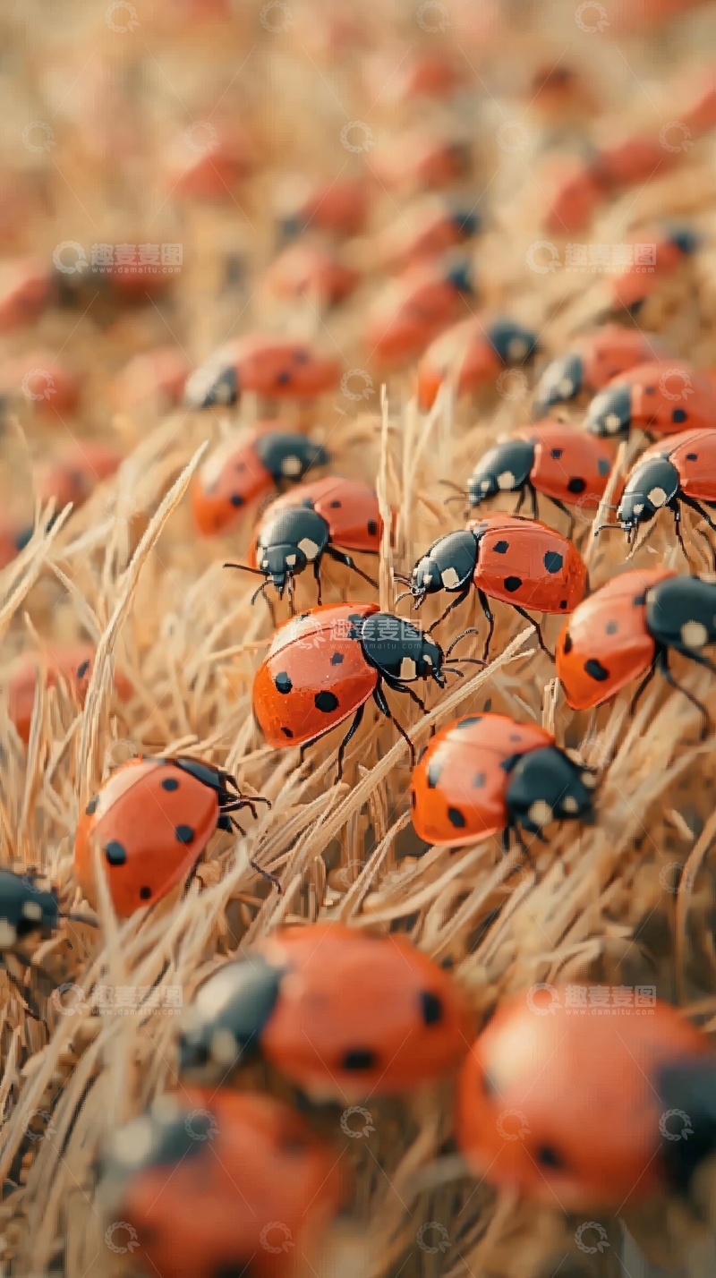 高清大图下载【趣麦麦图】草地上的瓢虫群