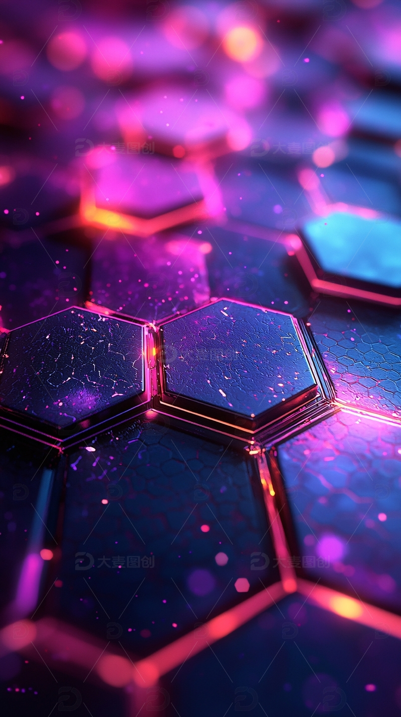 紫色渐变六边形科技感背景