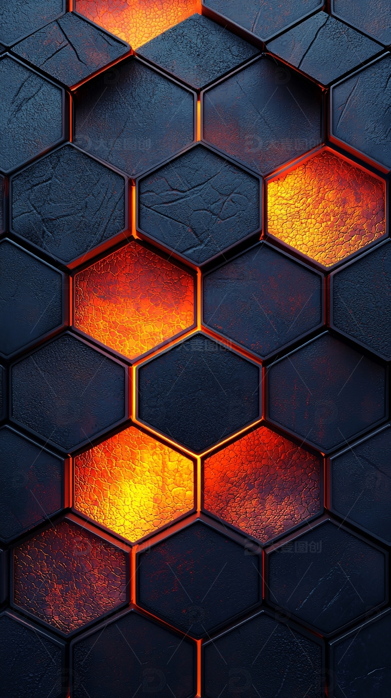 深色六边形发光图案