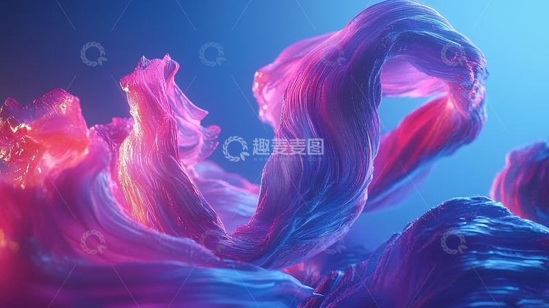 高清大图下载【趣麦麦图】流动的粉色蓝色绸缎