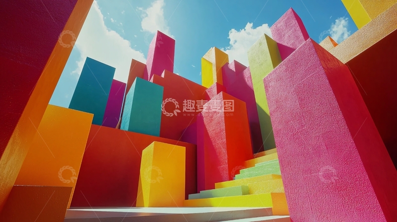 高清大图下载【趣麦麦图】彩色几何体建筑