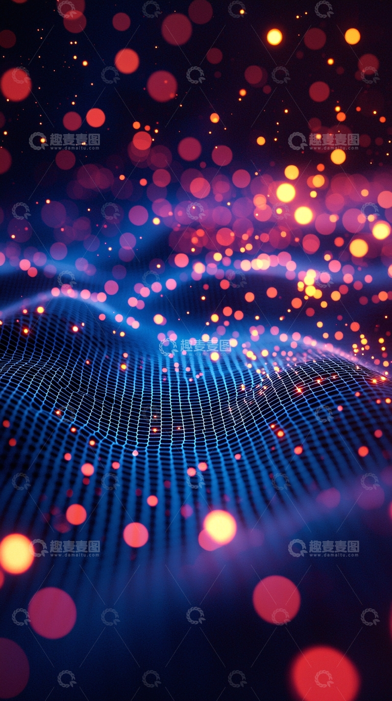 高清大图下载【趣麦麦图】深蓝光点波浪抽象背景