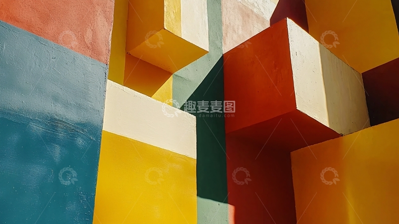 高清大图下载【趣麦麦图】彩色几何方块堆叠