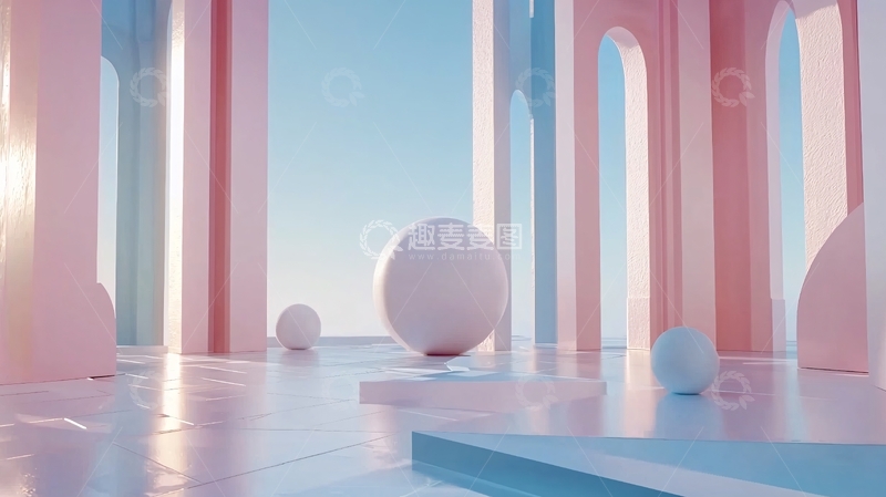 高清大图下载【趣麦麦图】粉色蓝色几何建筑