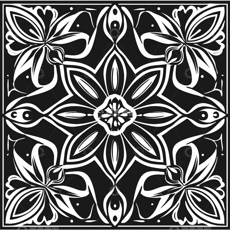 高清大图下载【趣麦麦图】黑白对称花卉图案