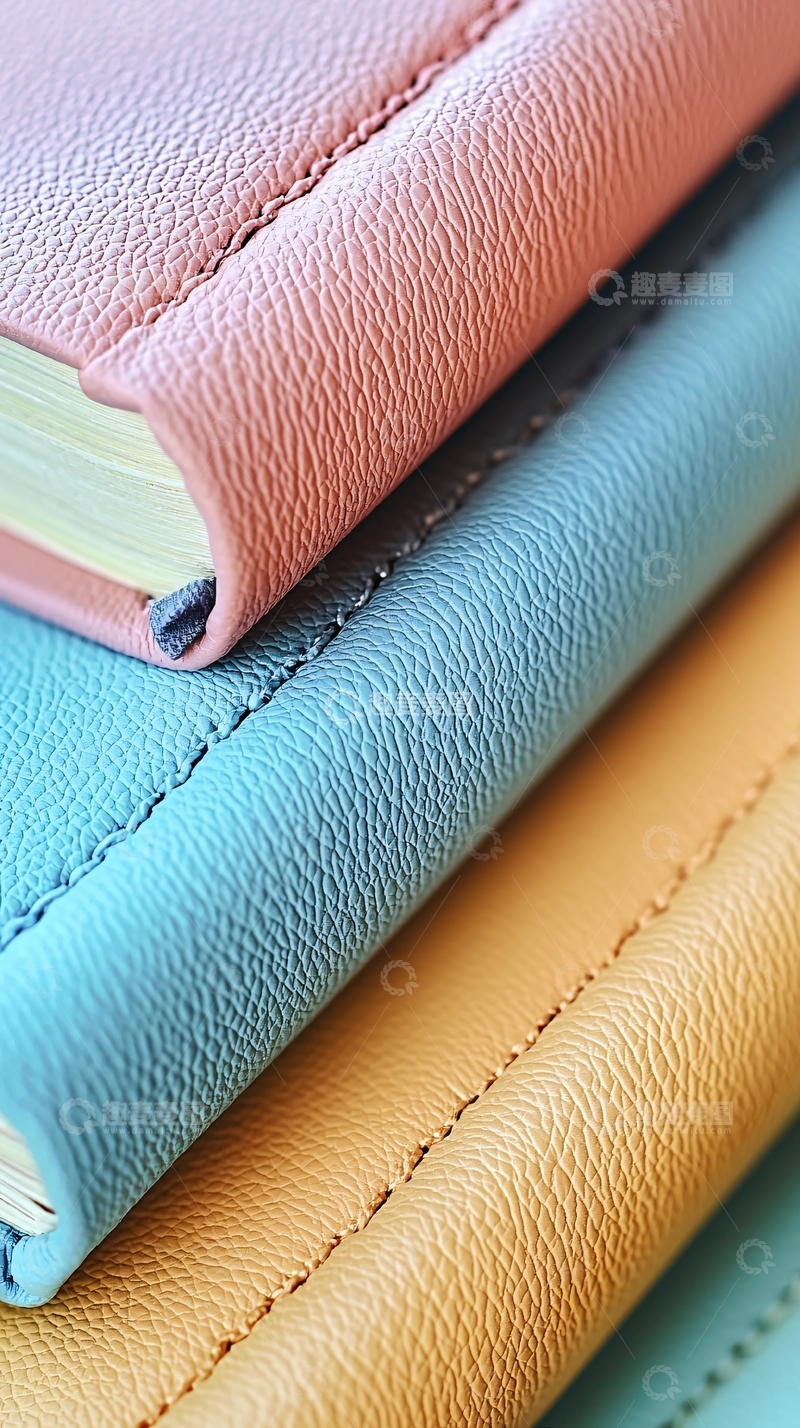 高清大图下载【趣麦麦图】三本彩色皮质笔记本特写