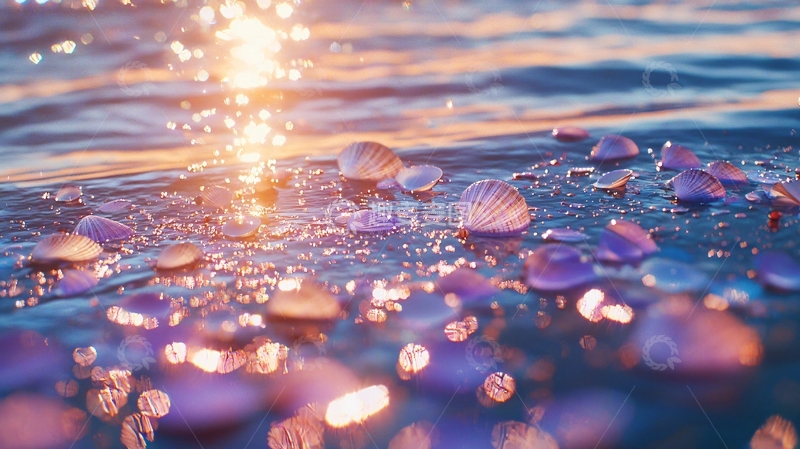 高清大图下载【趣麦麦图】海边贝壳日落余晖