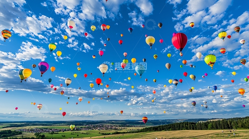 高清大图下载【趣麦麦图】蓝天白云热气球