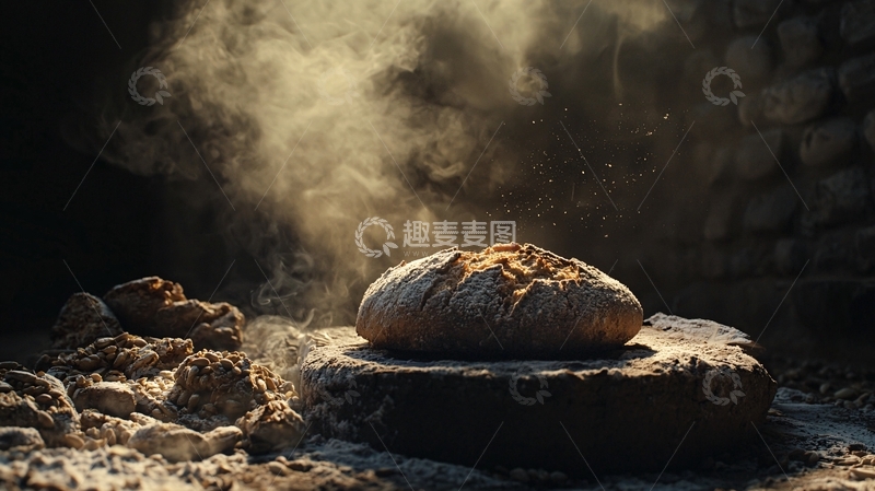 高清大图下载【趣麦麦图】石磨上热气腾腾的面包