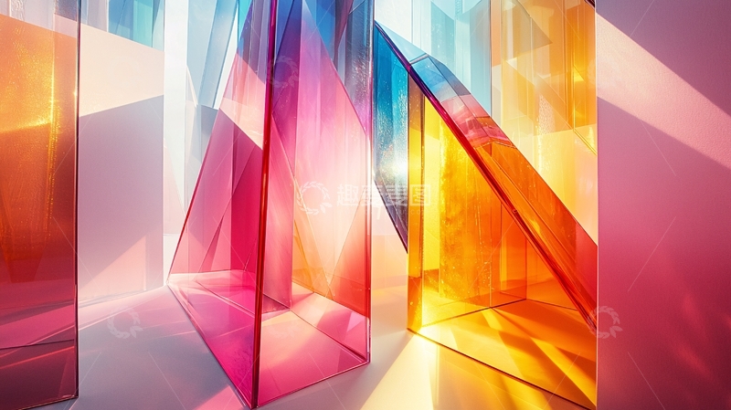 高清大图下载【趣麦麦图】彩色玻璃几何体光影