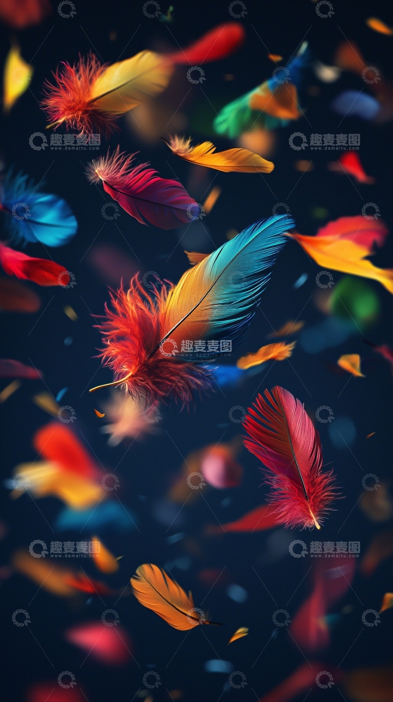 高清大图下载【趣麦麦图】彩色羽毛飘落